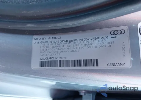 2018 Audi A6 2.0T Premium/2.0T Sport from USA, damaged, VIN WAUC8AFC8JN109675